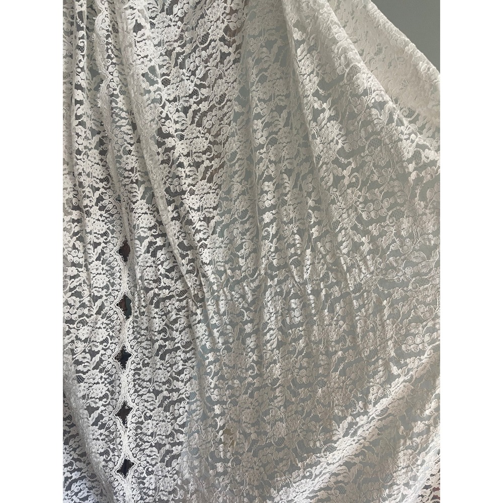 Vintage Lace Wedding Veil Full Length Ivory Floral Scalloped Edge Retro Bridal - Picture 2 of 9